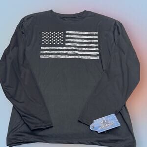 MOSSY OAK FISHING Men’s XXL Black USA FLAG Long Sleeve Performance Shirt